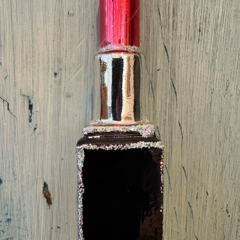 Lipstick Ornament - Red, Black, and Silver Glitter Glass, Great for Your Tree! - Picture 7 of 9